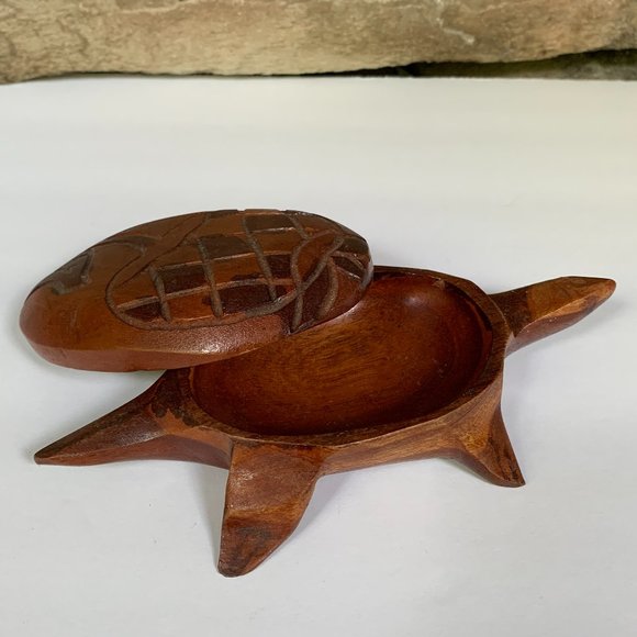 Monkey Pod Box Turtle Wood Trinket Carved Pineapple Hawaii Tiki Decor Jewelry - Picture 1 of 10